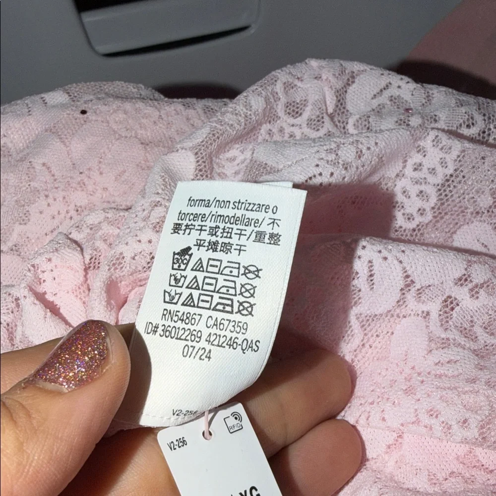 🎀PINK Victoria's Secret Lace Long Sleeve body suit - Light Pink with pink bling